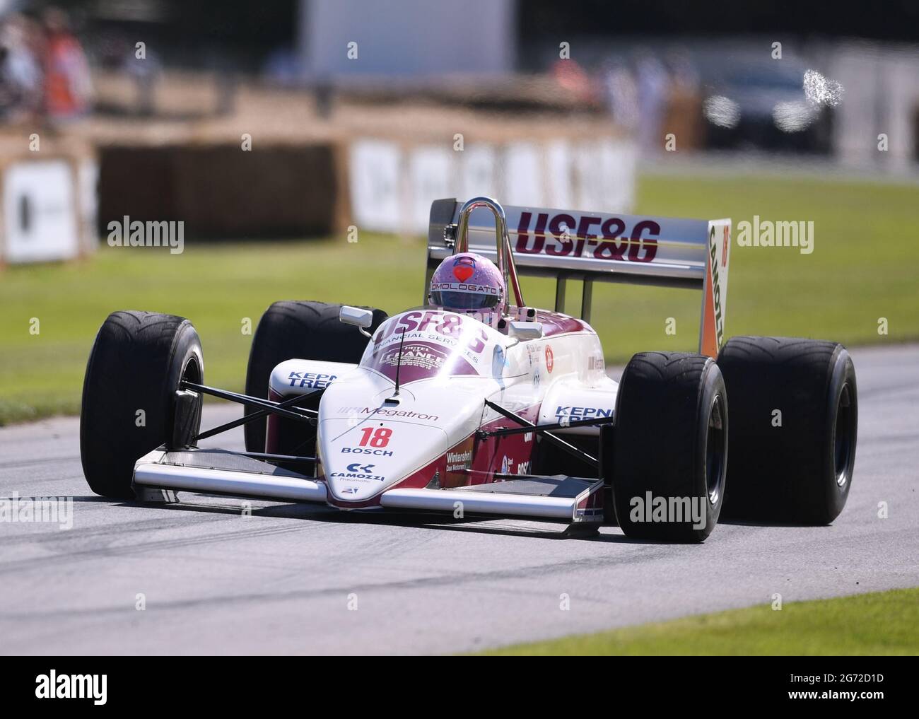Goodwood House, Chichester, UK. 9th July, 2021. Goodwood Festival of Speed; Day Two; Lorina McLaughlin drives an Arrows A10-3 Megatron in the Goodwood Hill Climb Credit: Action Plus Sports/Alamy Live News Stock Photo