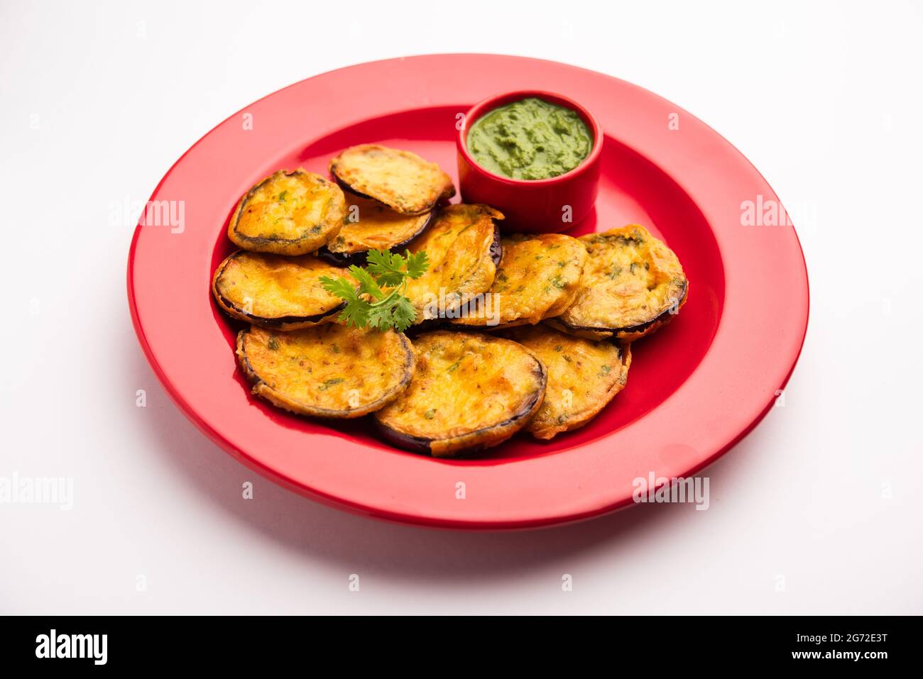 Tasty Brinjal Pakora or crispy eggplant fritters, Indian tea time snack