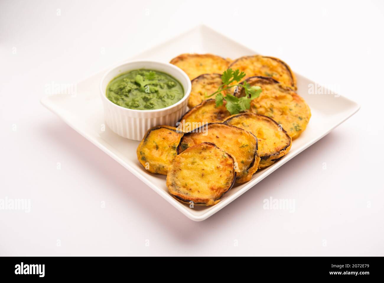 Tasty Brinjal Pakora or crispy eggplant fritters, Indian tea time snack