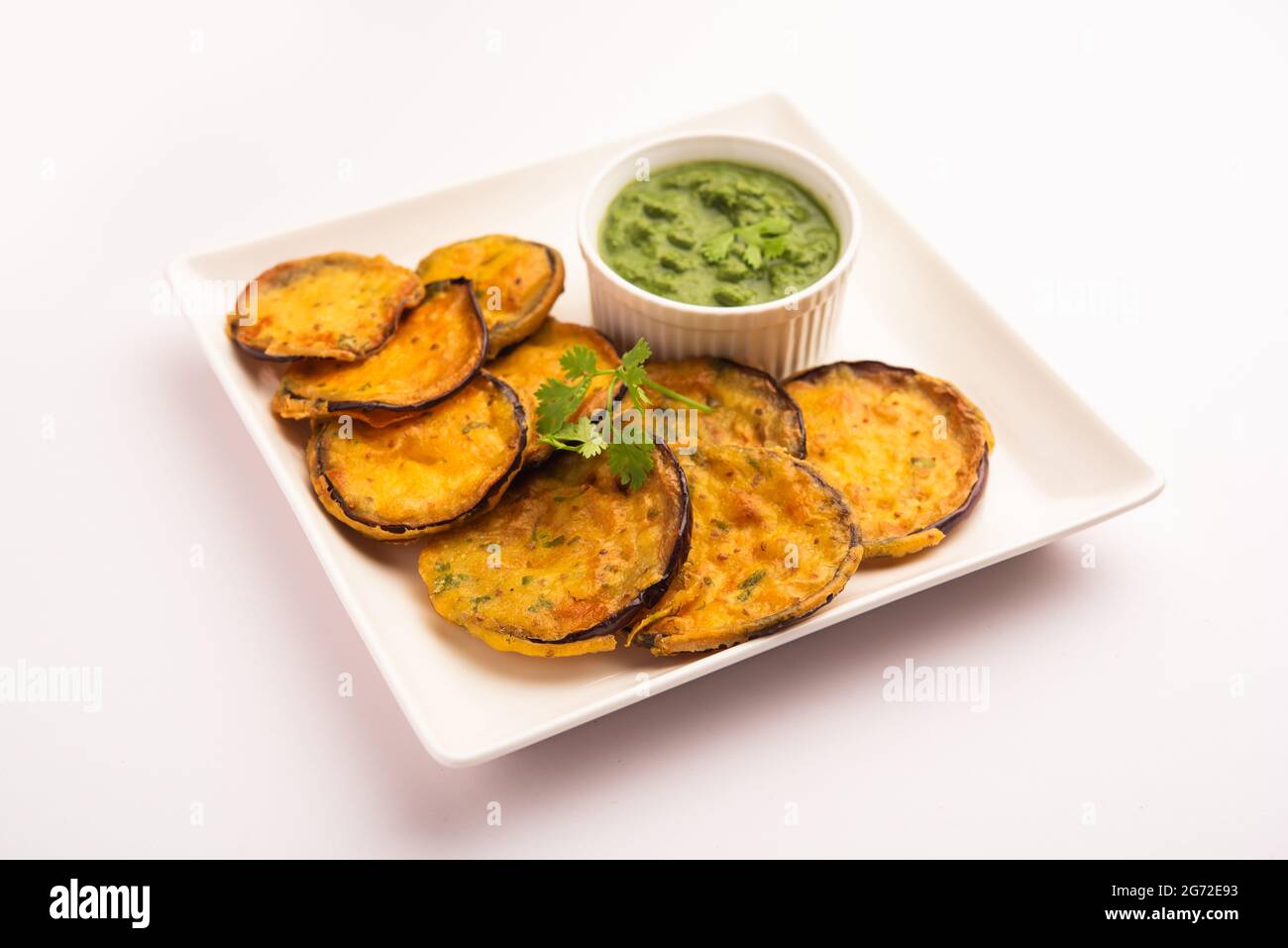 Tasty Brinjal Pakora or crispy eggplant fritters, Indian tea time snack