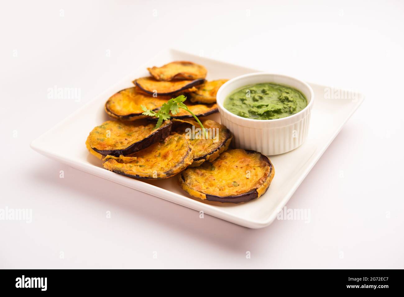 Tasty Brinjal Pakora or crispy eggplant fritters, Indian tea time snack
