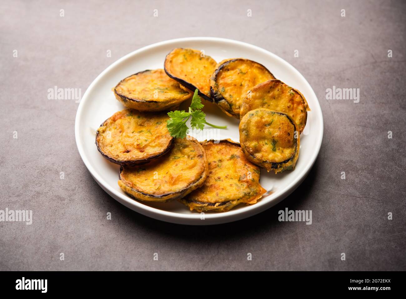 Tasty Brinjal Pakora or crispy eggplant fritters, Indian tea time snack