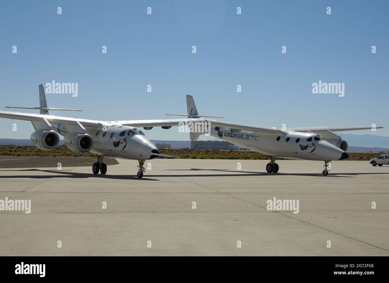 VMS Eve, AKA White Knight, taxis at Edwards Air Force Base in California Stock Photo