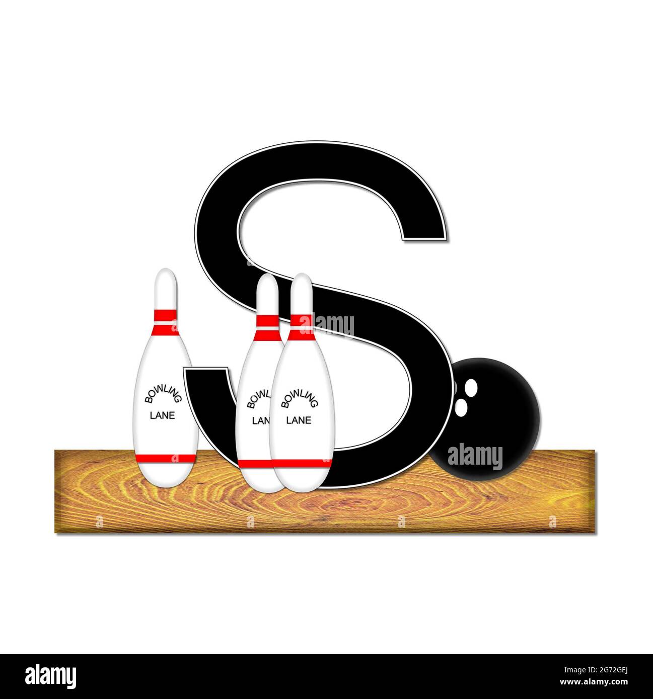 The letter S, in the alphabet set "Bowling", is black with white border