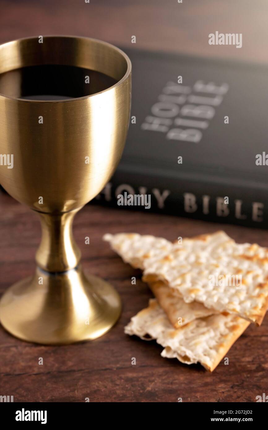 Holy Communion or the Lords Supper Prepared on a Dark Wood Table Stock ...