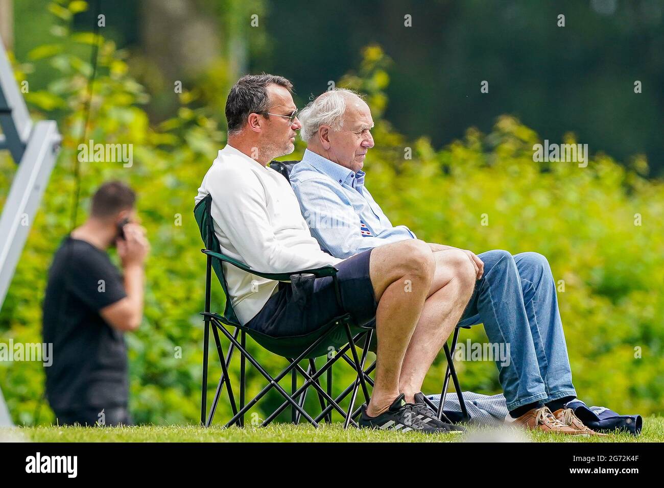 HEERENVEEN, NETHERLANDS - JULY 10:  Gerald Sibon and Roemer v/d Velde during the Preseason Friendly match between SC Heerenveen and KV Kortrijk  at Abe Lenstra Stadion on July 10, 2021 in Heerenveen, Netherlands (Photo by Andre Weening/Orange Pictures) Stock Photo