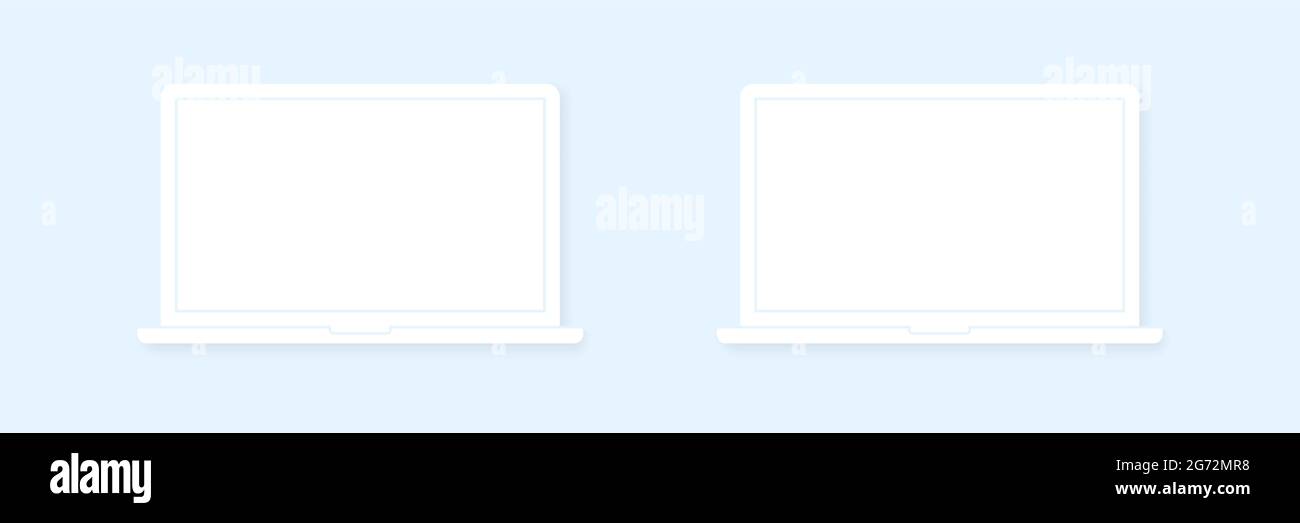 Realistic Three Laptops Vector Mockup. Trendy Laptops Template with Blank Screen for Design App Stock Vector