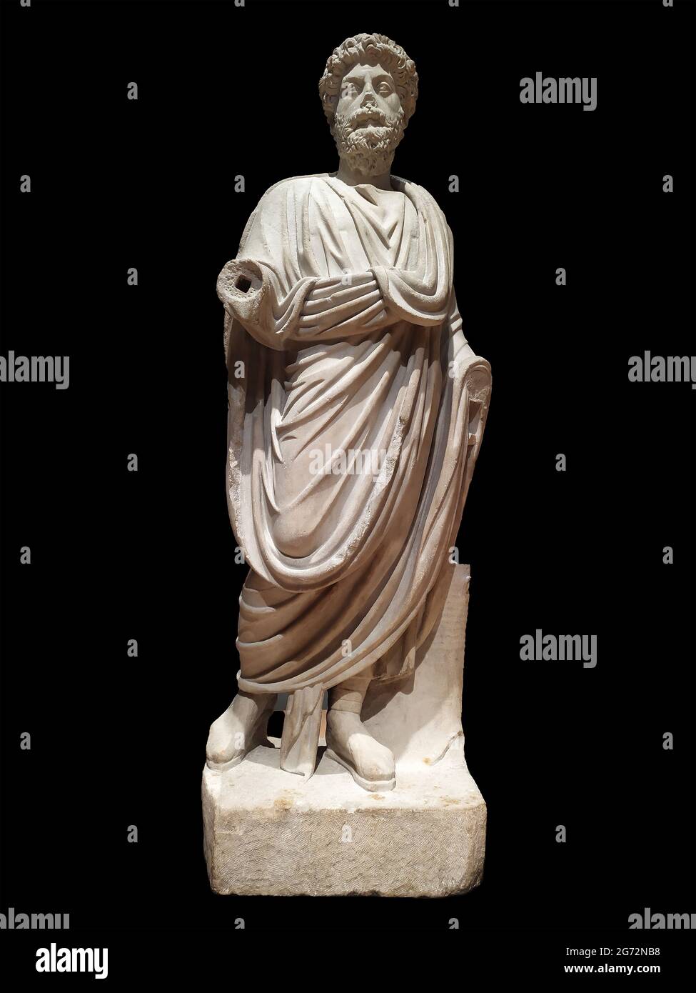 A full-length marble statue of the Roman Emperor Marcus Aurelius. Stock Photo