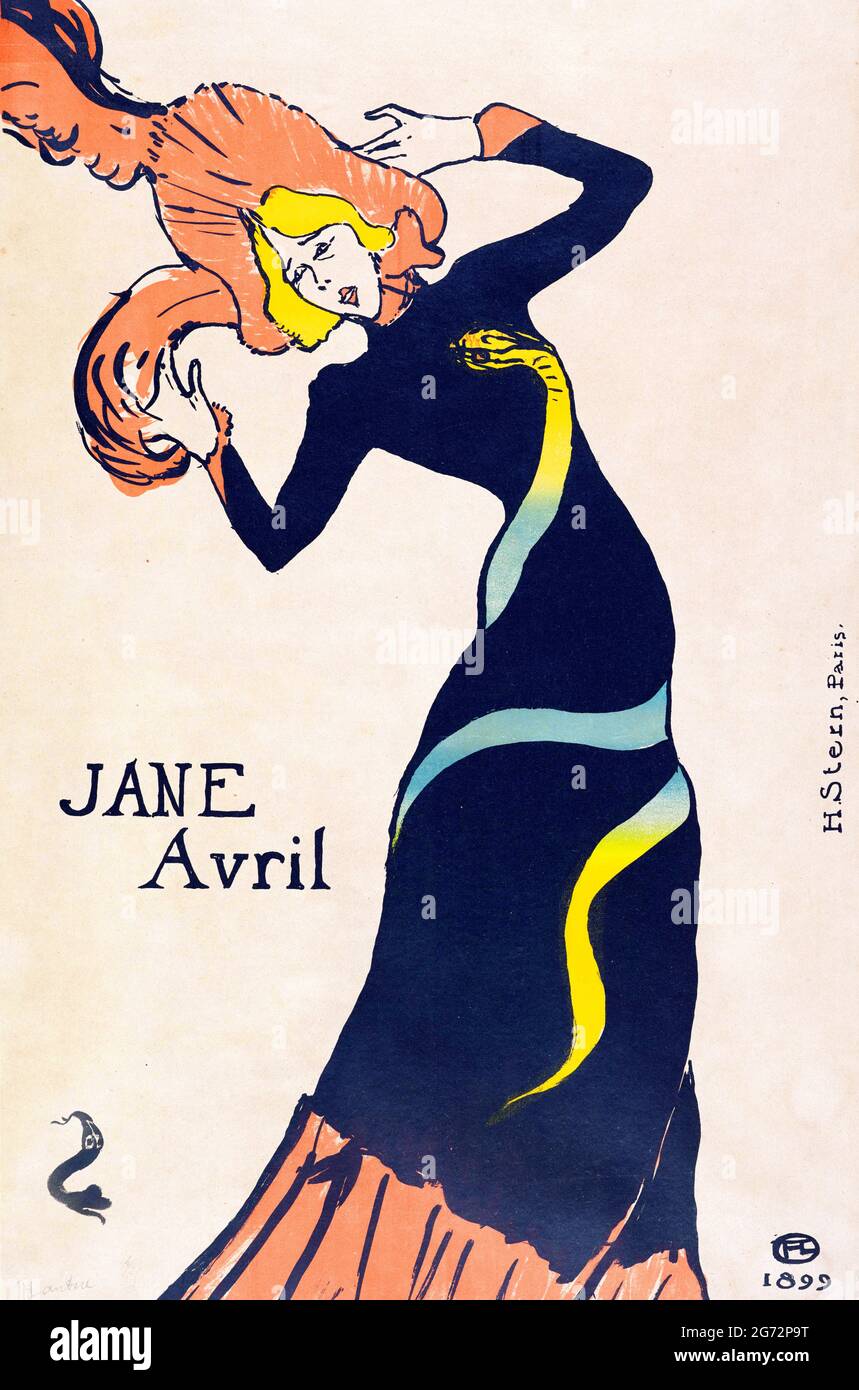 Poster of Jane Avril by Henri de Toulouse-Lautrec (1864-1901), lithograph, 1899 Stock Photo