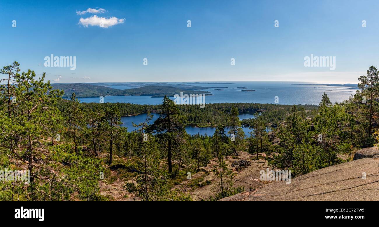 A panorama view of the Baltic Sea coast at Skuleskogen nation Park in northern Sweden Stock Photo