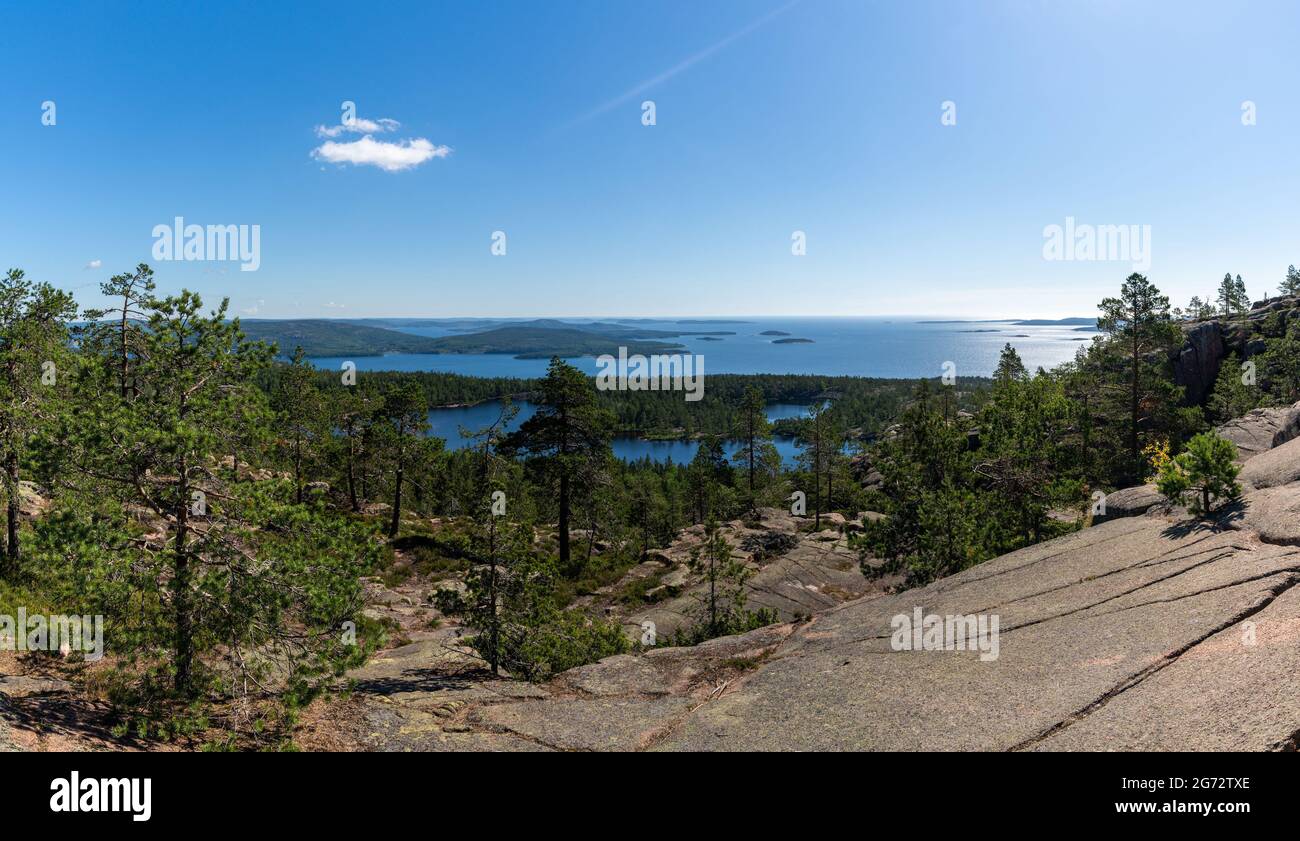 A panorama view of the Baltic Sea coast at Skuleskogen nation Park in northern Sweden Stock Photo