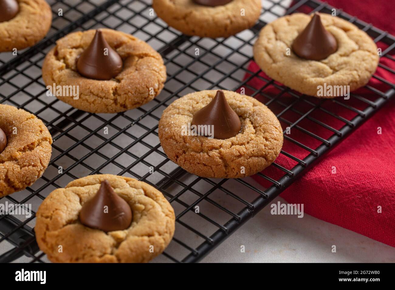Classic Peanut Butter Blossom Cookies on a Kitchen Counter Stock Photo
