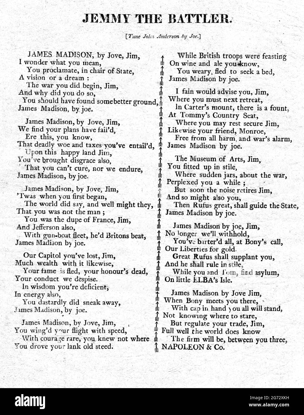 Jimmy the Battler, 1812 song sheet Stock Photo