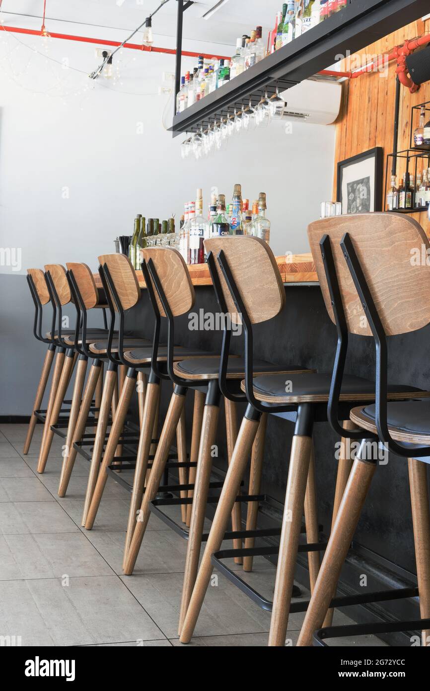 bar and bar stools in an Italian restaurant. interior Stock Photo