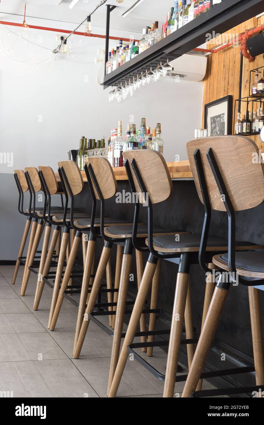 bar and bar stools in an Italian restaurant. interior Stock Photo