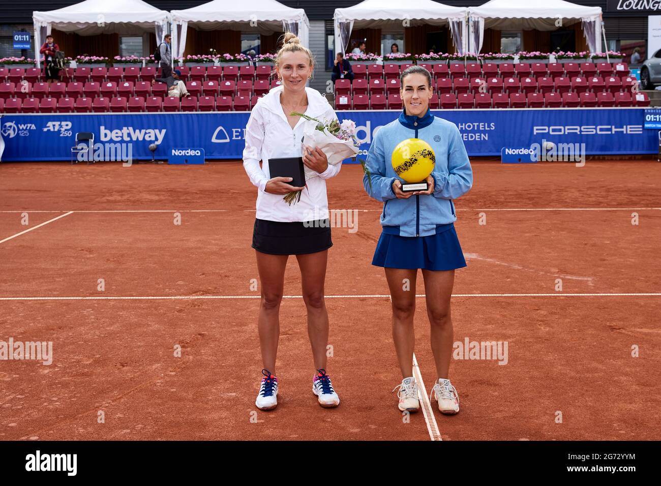 Olga Govortsova, Belarus and winner Nuria Parrizas Diaz, Spain after the  final during the tennis tournament Nordea Open in Bastad, Sweden July 10,  2021. Photo: Anders Bjuro / TT ** SWEDEN OUT ** Stock Photo - Alamy