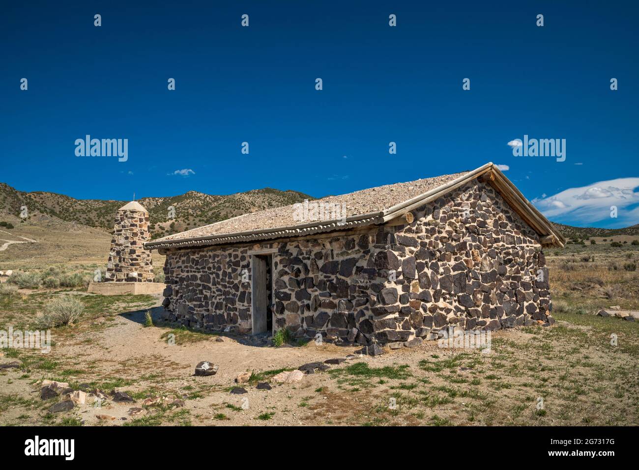 Reconstructed Simpson Springs Station, Pony Express Trail, Back Country Byway, Great Basin, Utah, USA Stock Photo
