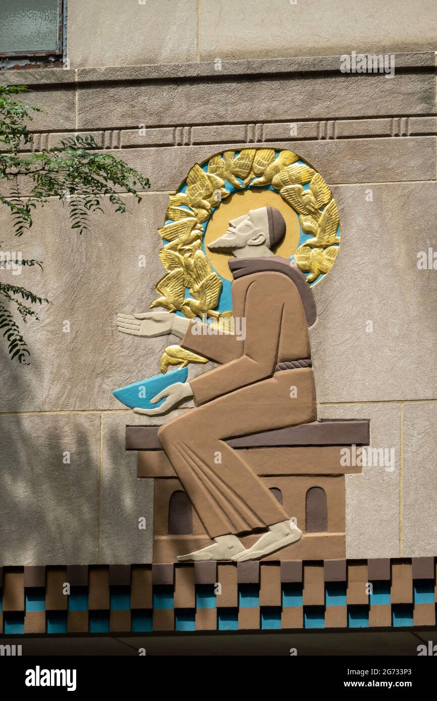 Saint Francis of Assisi with Birds, International Building, Rockefeller Center, NYC Stock Photo