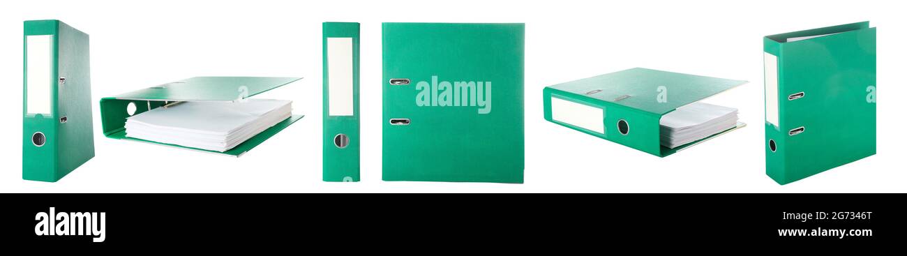 Green office folder on white background Stock Photo - Alamy