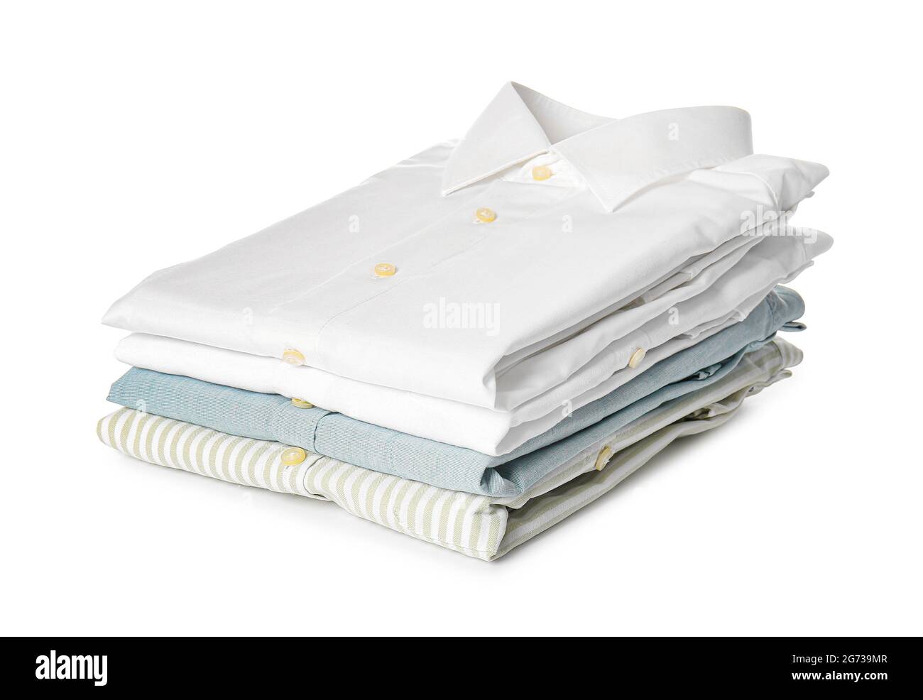 Stack of male shirts on white background Stock Photo - Alamy