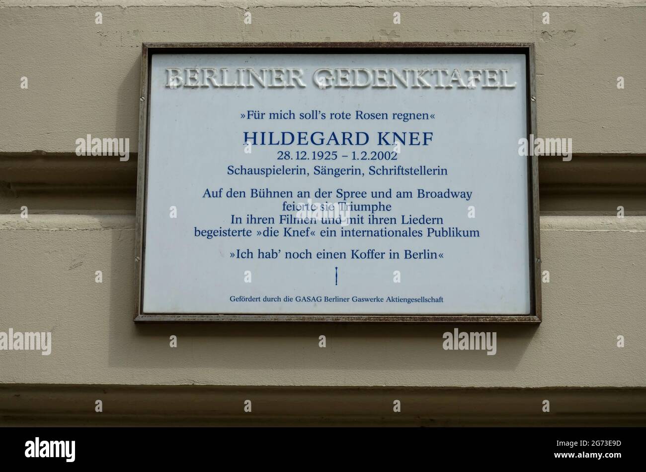 Memorial plaque of Hildegard Knef, Berlin, Germany Stock Photo - Alamy