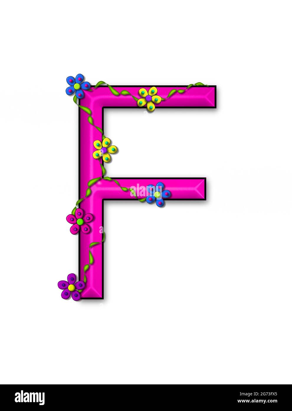 The letter F, in the alphabet set Bursting Blooms, is a pink letter
