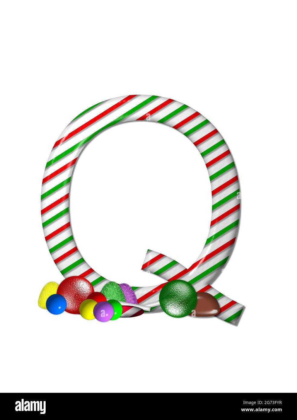 The letter Q, in the alphabet set "Candy Cane Sweets", is striped