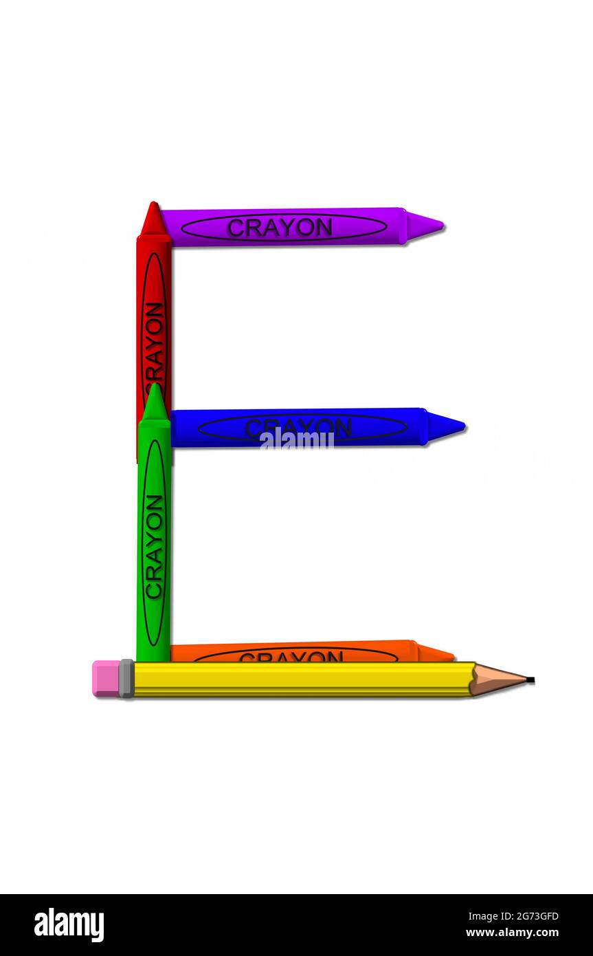 E, in the alphabet set crayons, is formed from stacked and and