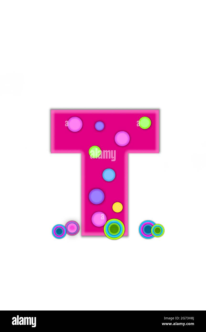 The letter T, in the alphabet set Dots, is hot pink with lighter pink