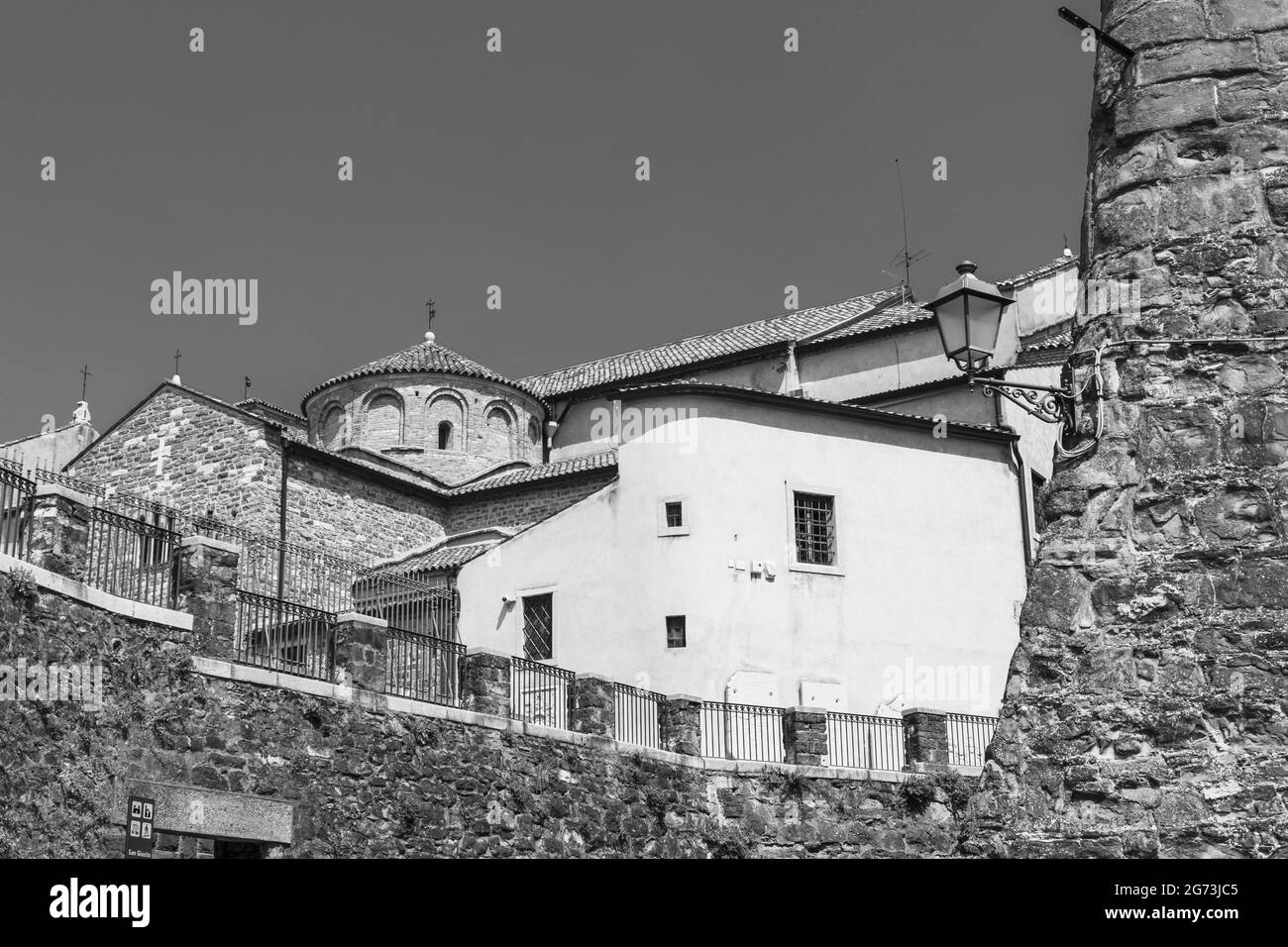 Grayscale of an old church and its surrounding Stock Photo - Alamy