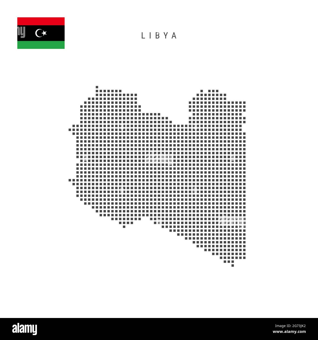 Square dots pattern map of Libya. Libyan dotted pixel map with national flag isolated on white background. Vector illustration. Stock Vector