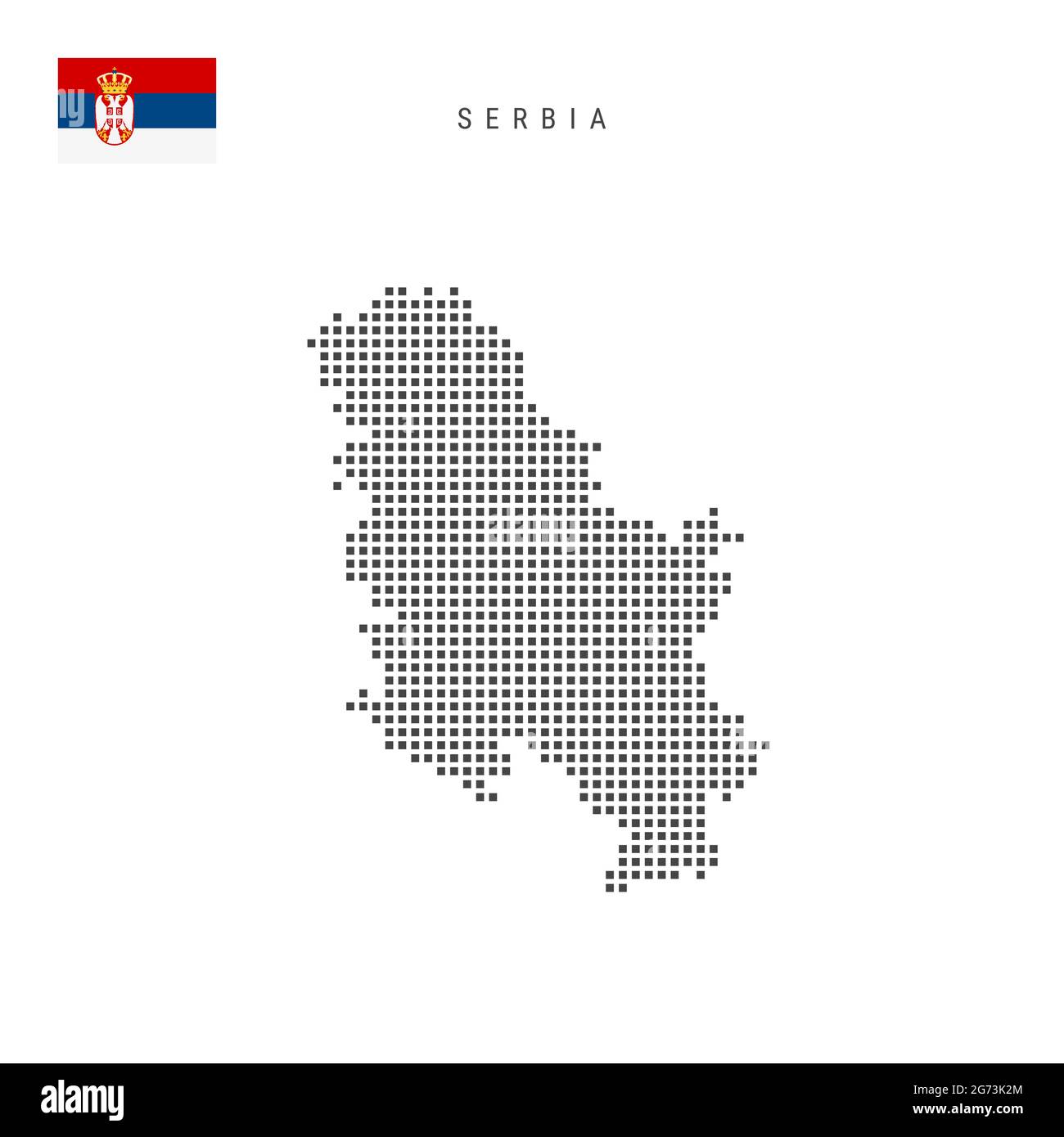 Square dots pattern map of Serbia. Serbian dotted pixel map with national flag isolated on white background. Vector illustration. Stock Vector