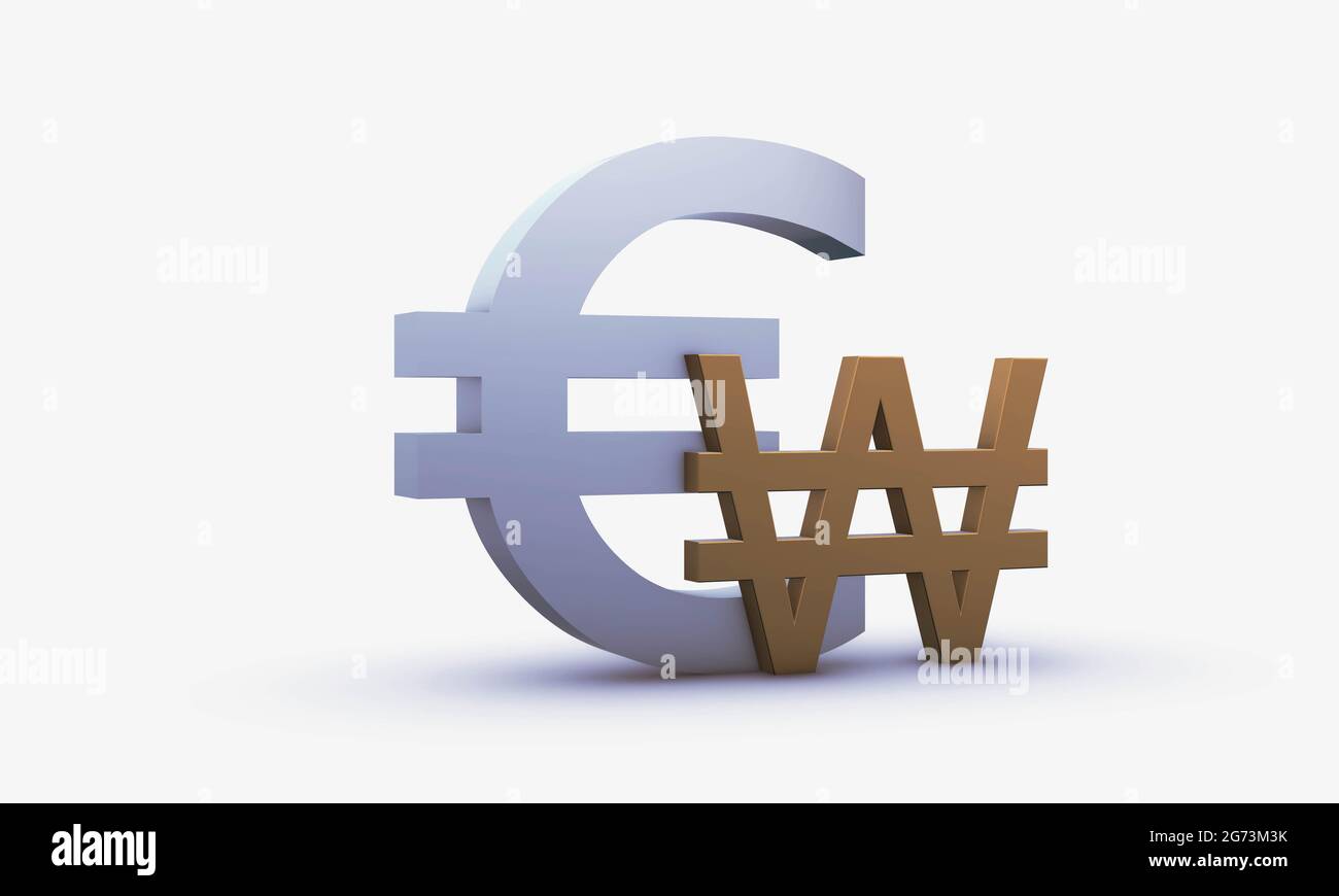 Exchange rating of Dollar and South Korean won Isolated on a White