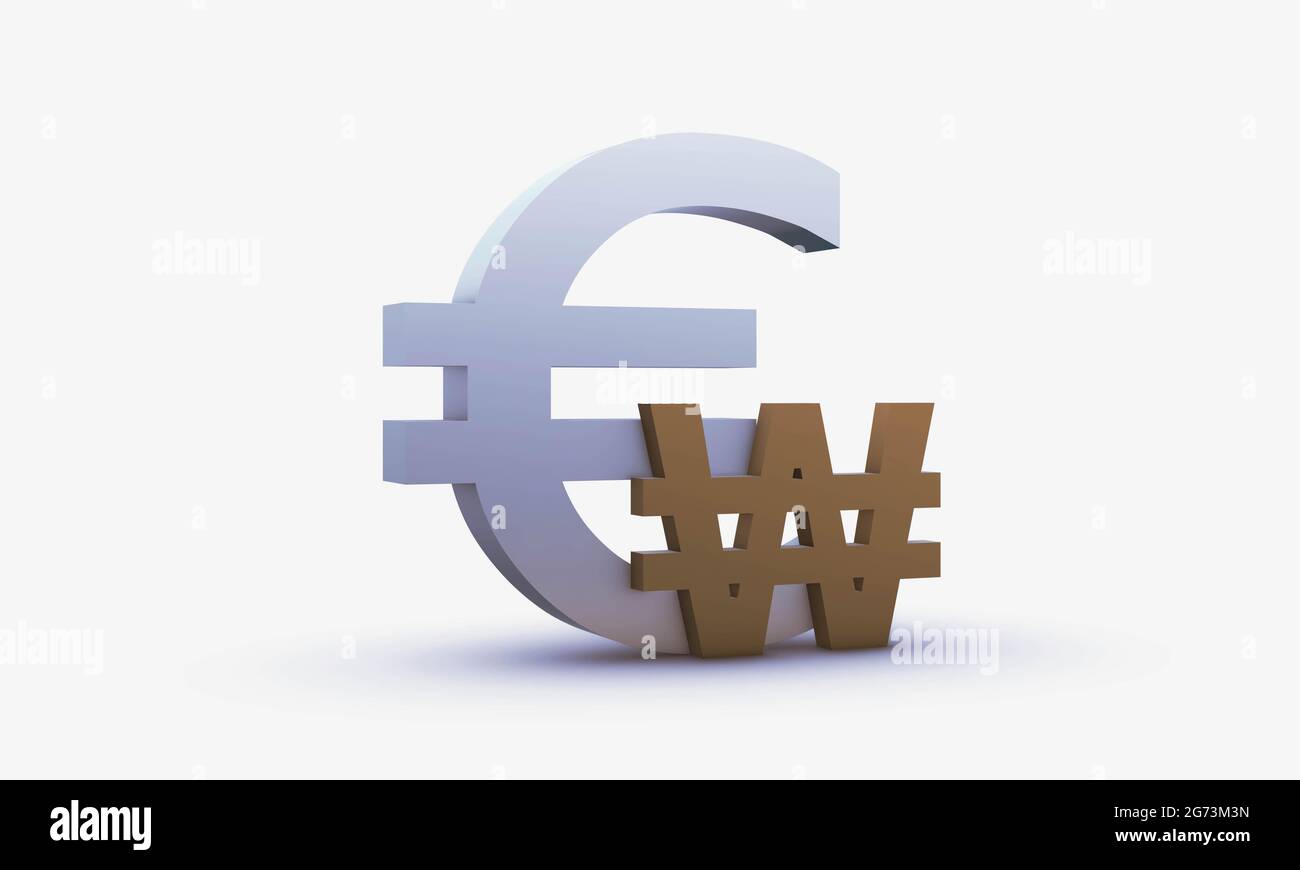Exchange rating of Dollar and South Korean won Isolated on a White
