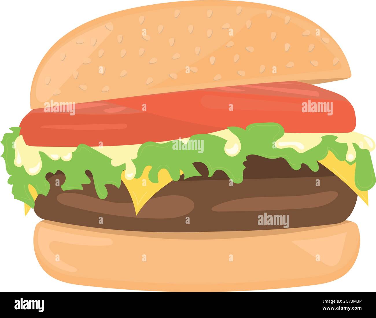 Realistic big hamburger on white background - Vector illustration Stock Vector