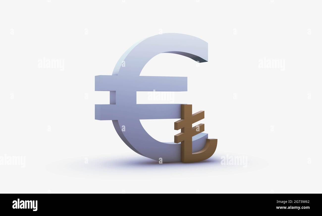 Exchange rating of Dollar and Turkish lira Isolated on a White