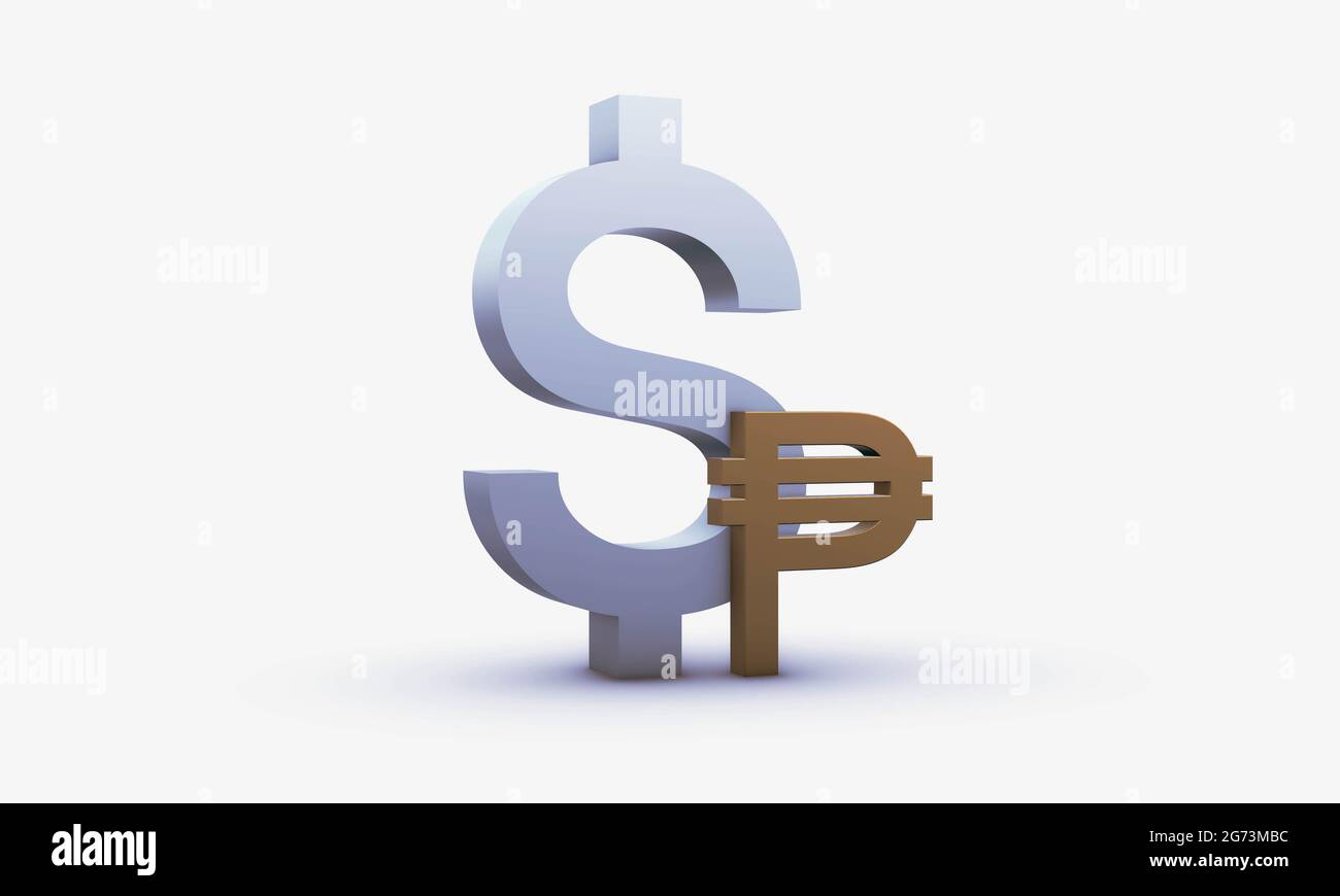 Exchange rating of Dollar and Philippine peso Isolated on a White Background Stock Photo