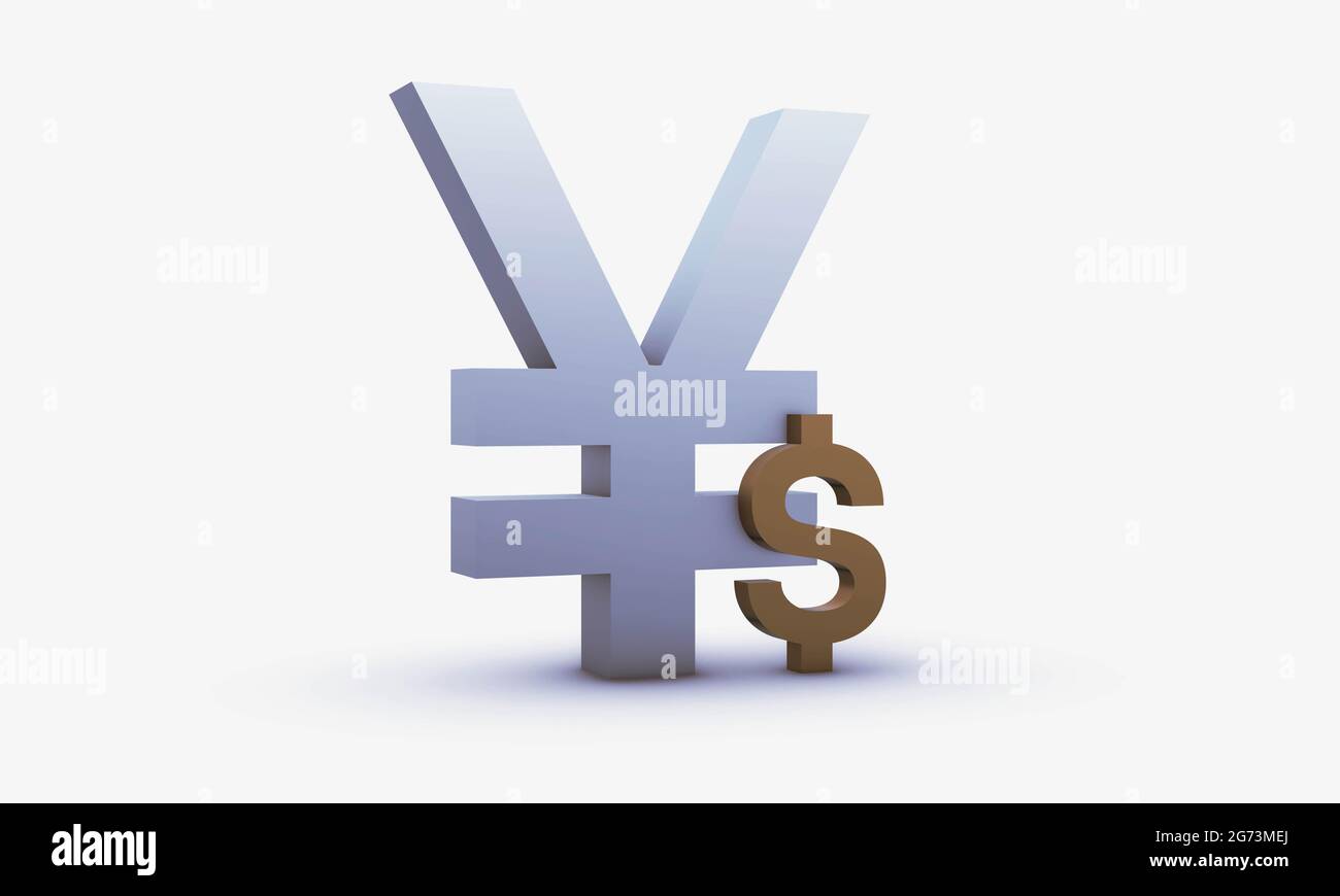 Exchange rating of Chinese yuan and Dollar Isolated on a White Background Stock Photo