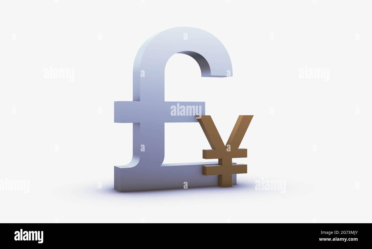 Exchange rating of Pounds Sterling and Chinese yuan or Japanese yen Sign Isolated on a White Background Stock Photo