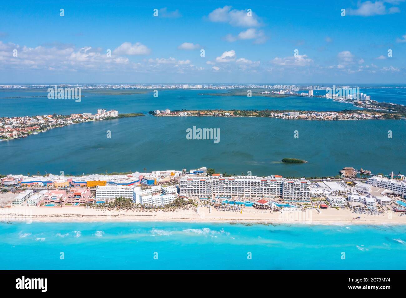 Aerial view of Punta Norte beach, Cancun, Mexico. Stock Photo