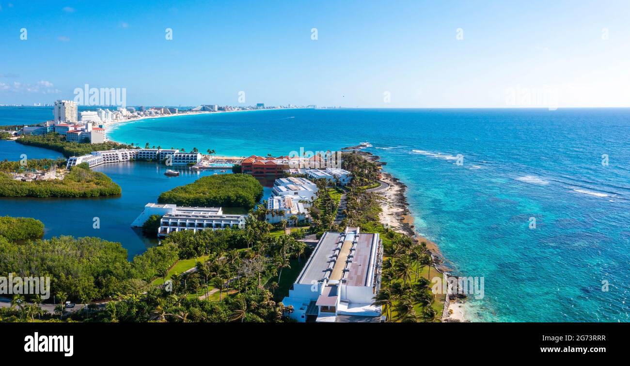 Aerial view of Punta Norte beach, Cancun, Mexico. Stock Photo
