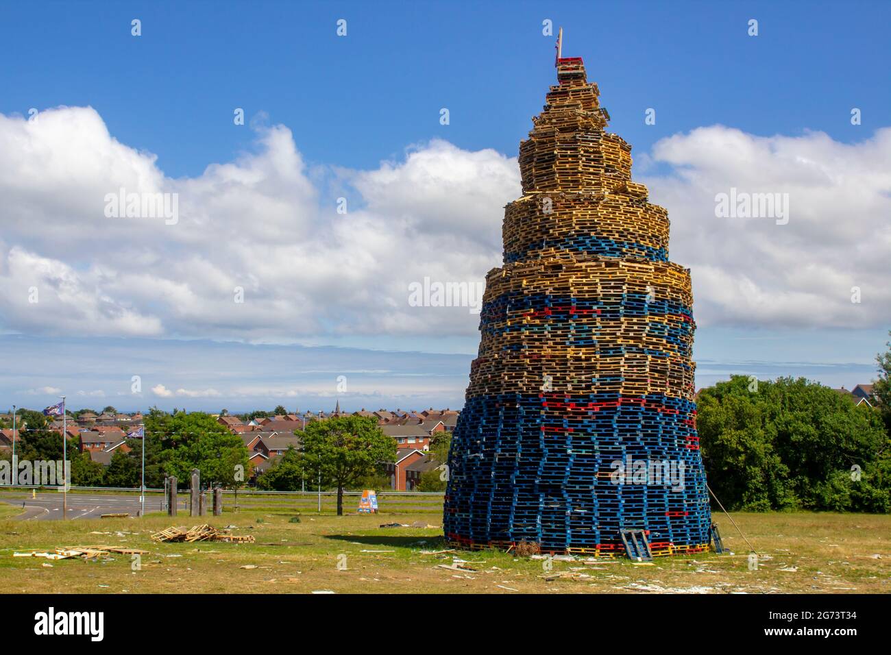 9 July 2021 The second of two bonfires which are being built on the Protestant Kilcooley Estate for burning on the night of the 11th July. This annual Stock Photo