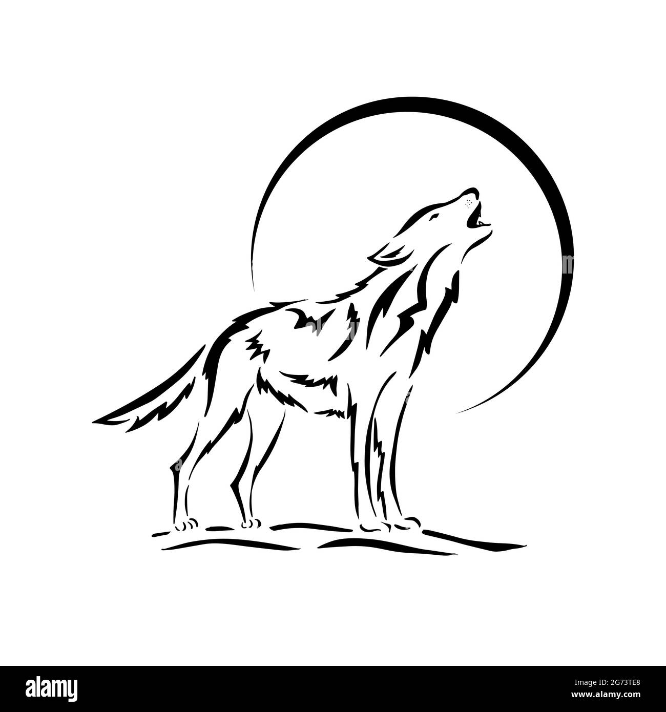 Wolf howling at the moon logo. Vector illustration Stock Vector