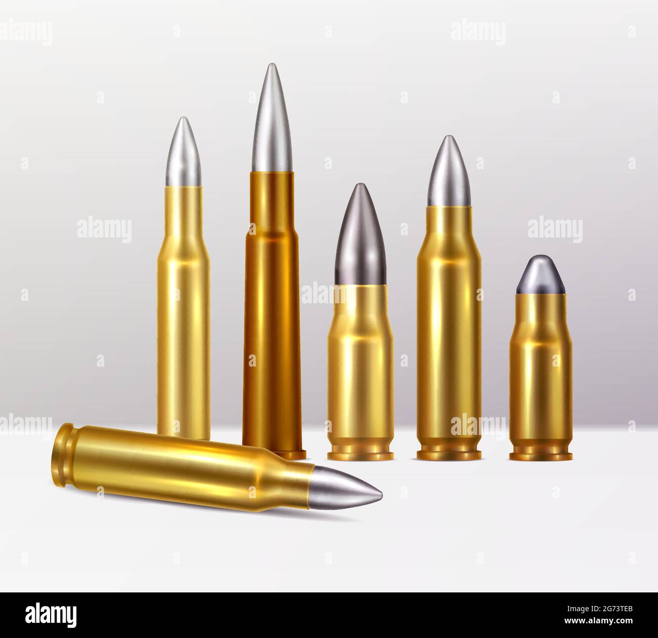 Abstract composition from gold and copper bullets with steel tips