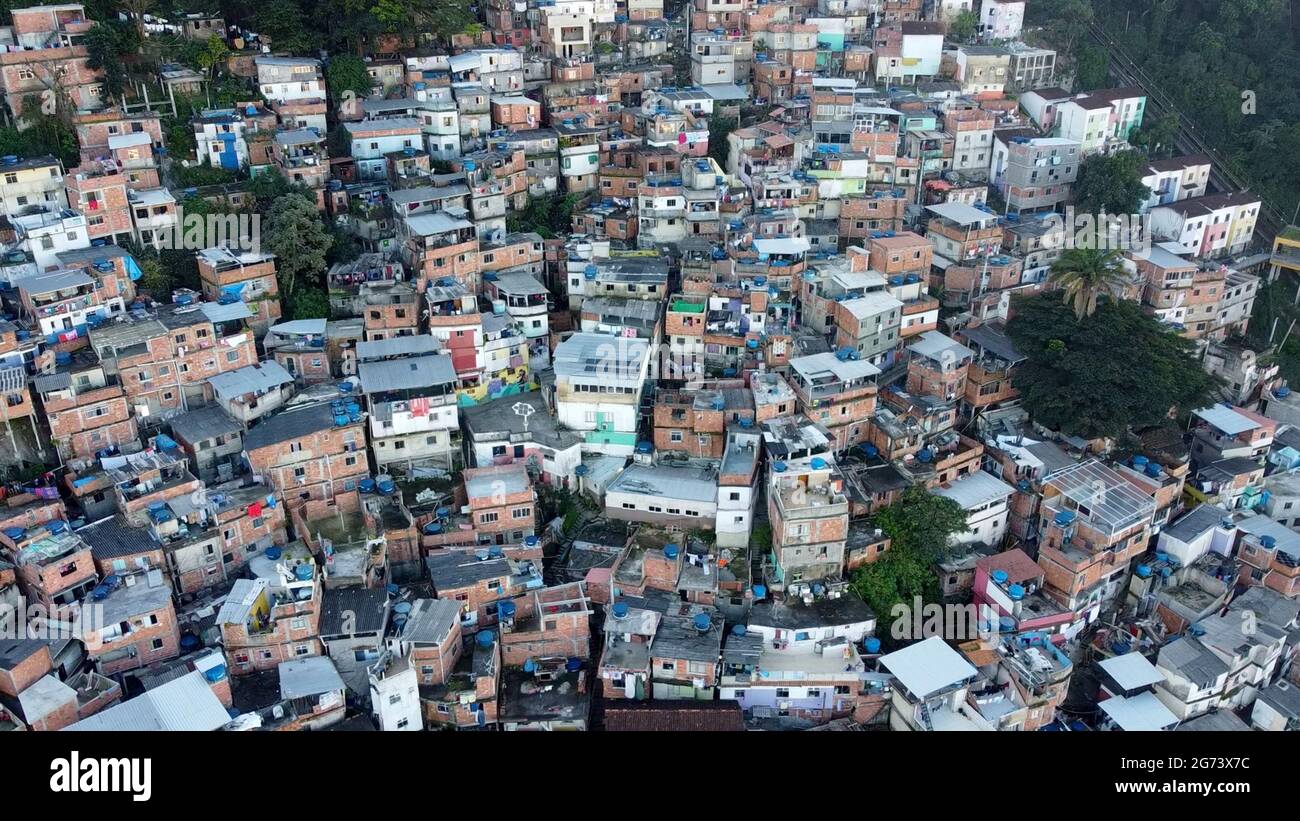 Favela Dona Marta on the slope of Morro Dona Marta in Rio de Janeiro, Dona Marta Slum in Rio de Janeiro, Favela Rio de Janeiro in the afternoon Stock Photo