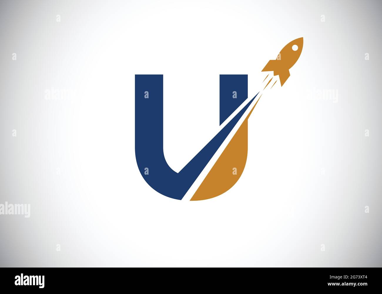 Initial U monogram letter alphabet with a Rocket logo design. Rocket icon. Font emblem. Modern vector logotype for business and company identity. Stock Vector