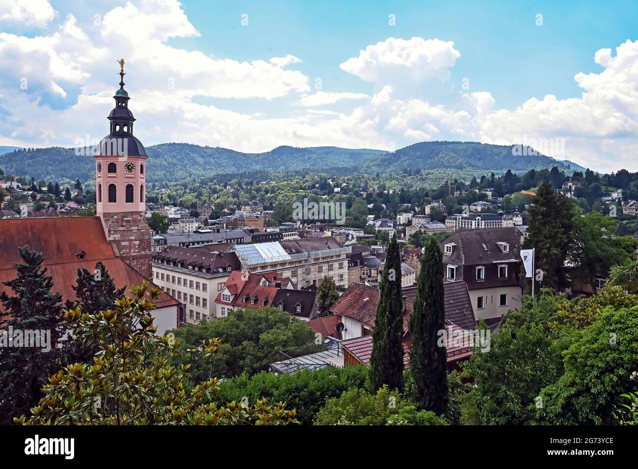 Baden Baden Germany 09th July 2021 View Of The City Centre Of Baden Baden The Collegiate Church Can Be Seen On The Left From 16 07 2021 The 44th Session Of The Unesco World Heritage