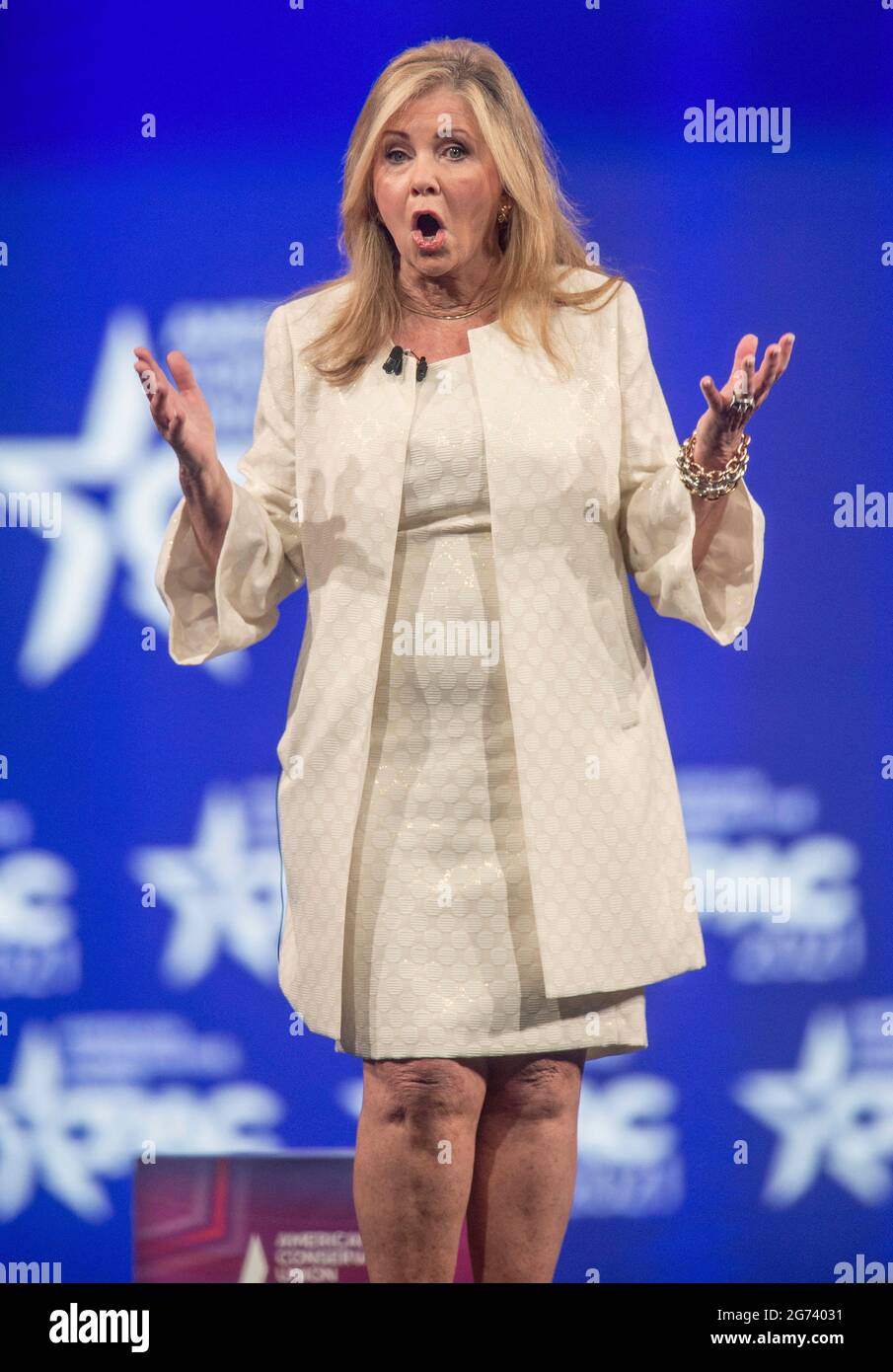 Dallas, Texas, USA. 10th July, 2021. Senator MARSHA BLACKBURN of Tennessee speaks at CPAC 2021: America UnCanceled. Organized by the American Conservative Union, the three-day conference features speakers from the right side of America's political spectrum. Credit: Brian Cahn/ZUMA Wire/Alamy Live News Stock Photo
