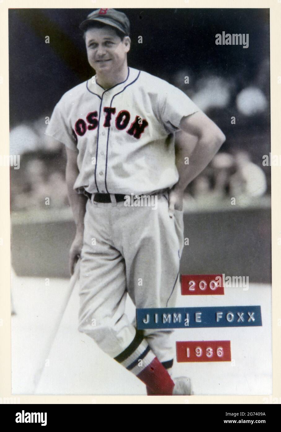 Antique photo/ baseball card of Hall of Fame player Jimmie Foxx in the 1930s Stock Photo