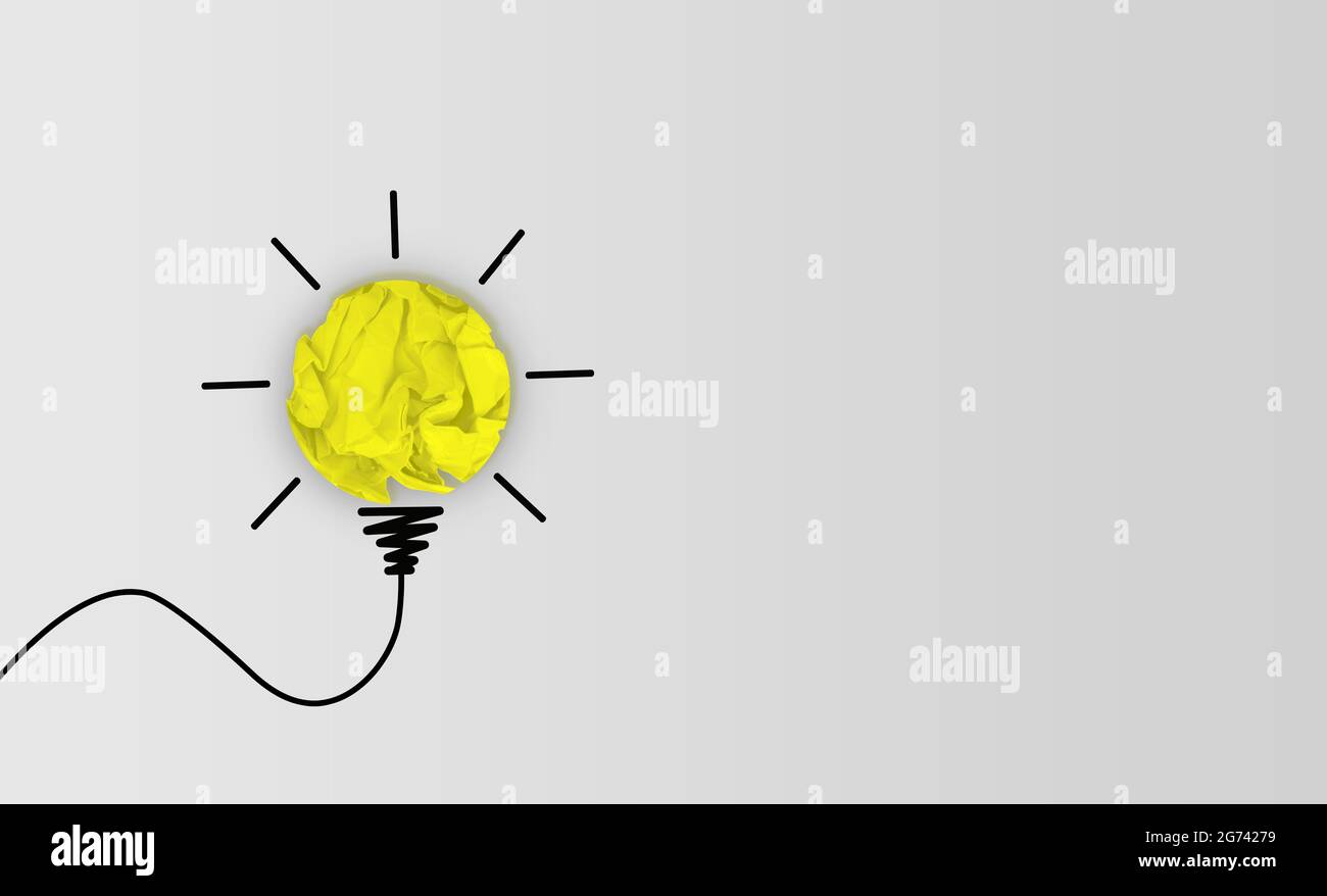 Creative idea and innovation concept. crumpled paper ball yellow color ...